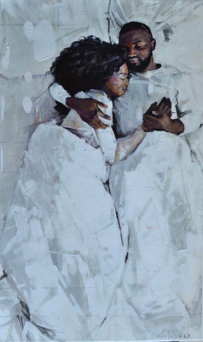 Impressionistic Portrait Oil Painting By Marco Ortolan, 14 X 24", Lovers, Original Artwork