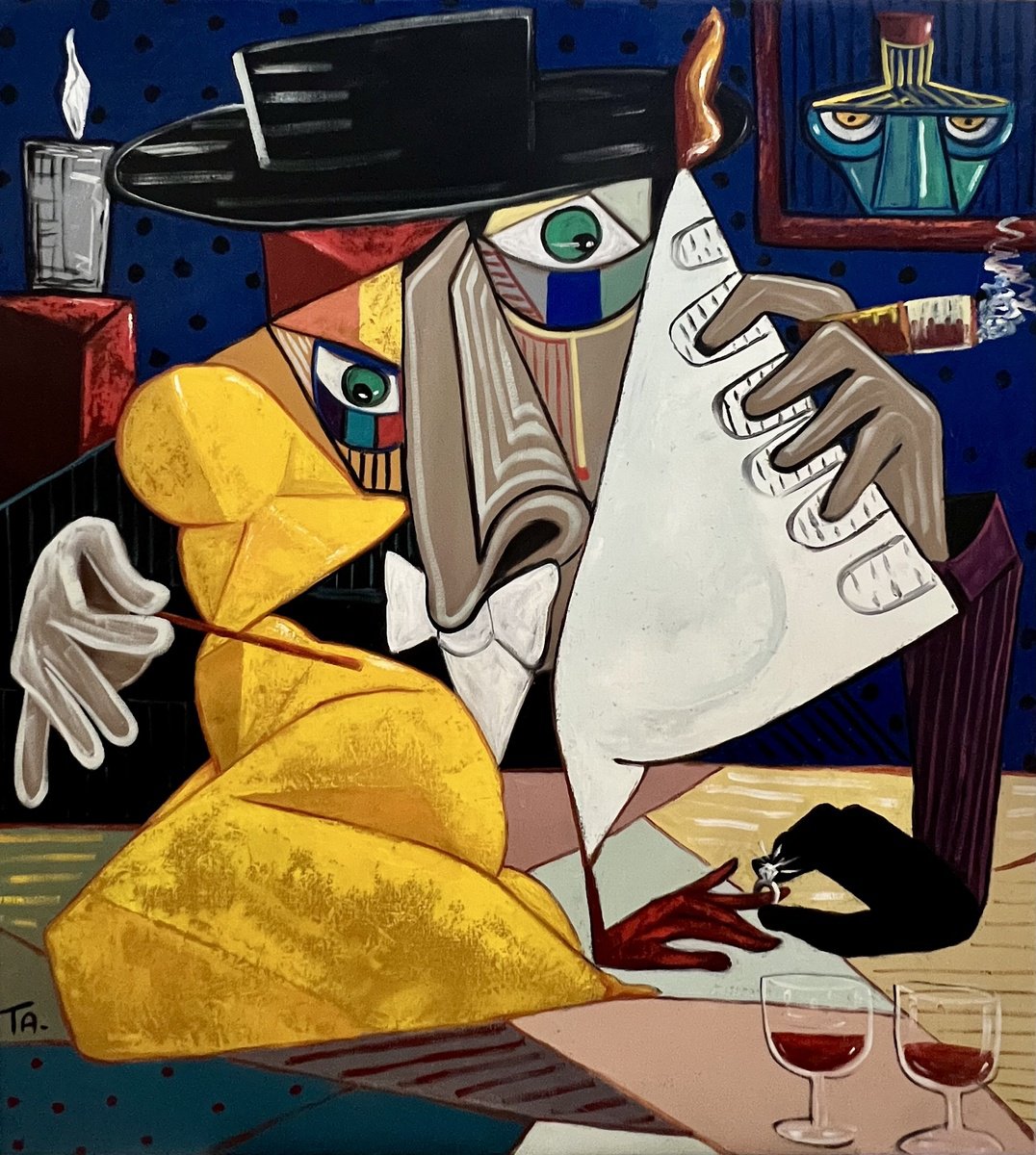 Surrealistic Portrait Oil Painting By Ta Byrne, 35 X 39", I Do. (Mr Shifty Proposing), Original Artwork