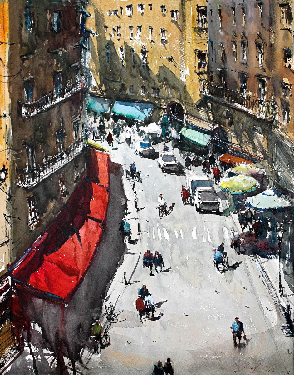 Impressionistic Watercolour , Napoli Street Life And Colori By Maximo Damico, 11 X 15, Artwork For Sale On Artfinder