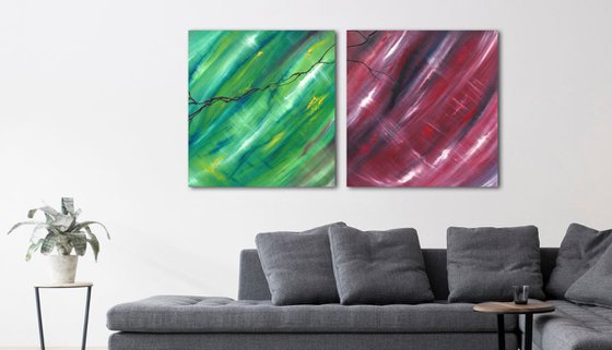 Contrapposto, diptych n° 2 Paintings, Original abstract, oil on canvas