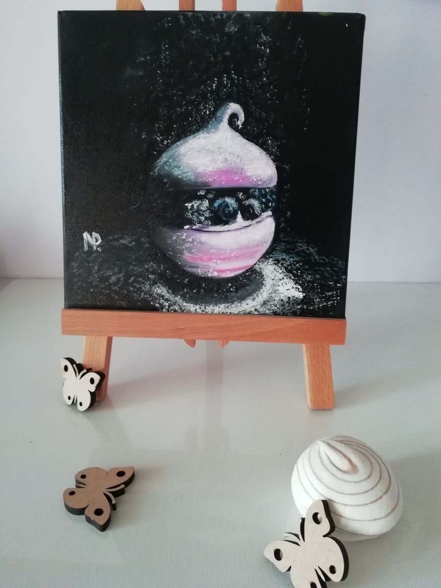 Marshmallow, sweets, food, gift, small oil painting by Nataliia Plakhotnyk