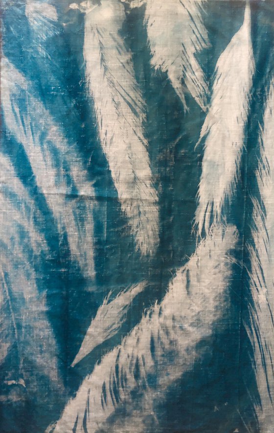 Palms on linen- cyanotype print