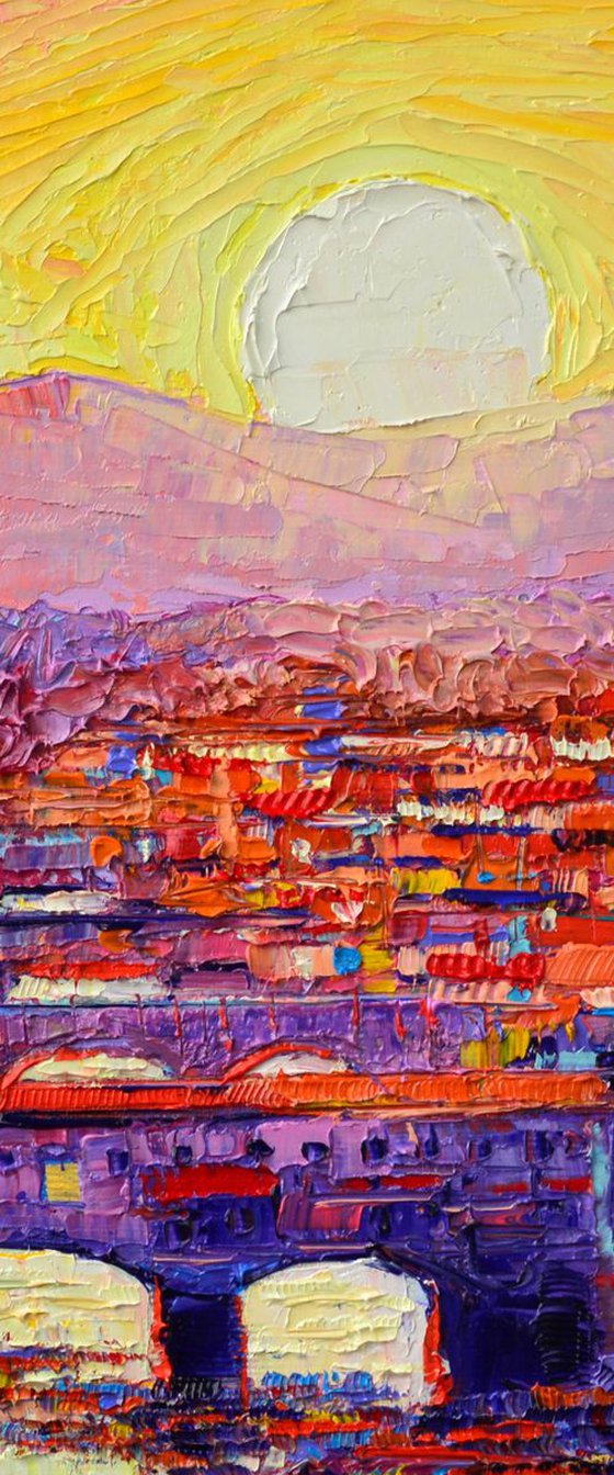 Florence sunset over Ponte Vecchio contemporary impressionism abstract cityscape impasto palette knife oil painting
