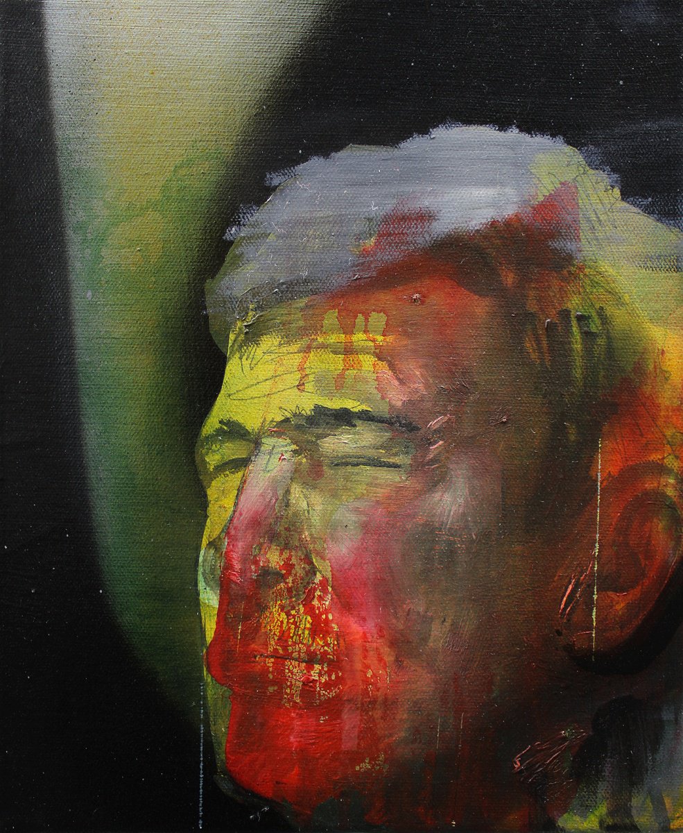 Expressive Portrait Oil Painting By Milos Hronec, 9 X 12", Pain, Original Artwork