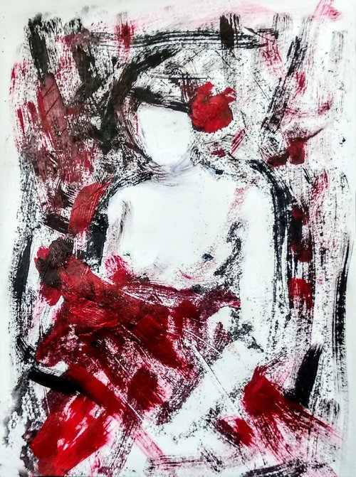 Woman in Red waiting 1 by Asha Shenoy