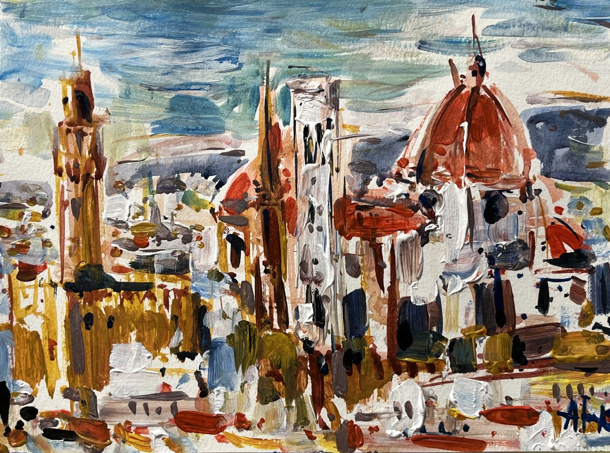 Impressionistic Landscape Acrylic Painting By Altin Furxhi, 12 X 8, Florence., Original Artwork