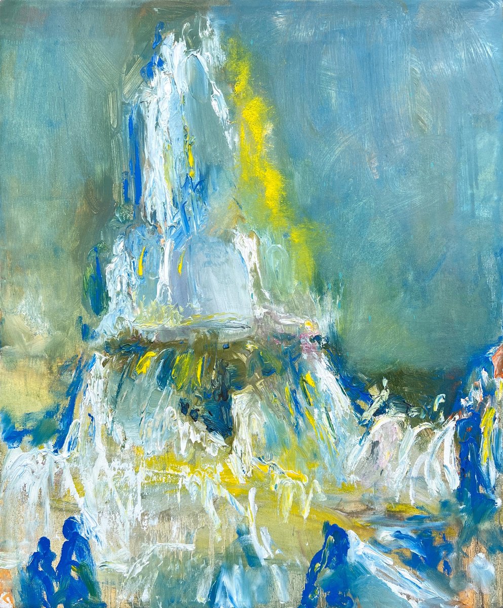 Expressive Landscape Oil Painting By Zakhar Shevchuk, 20 X 24", Fountain, Original Artwork