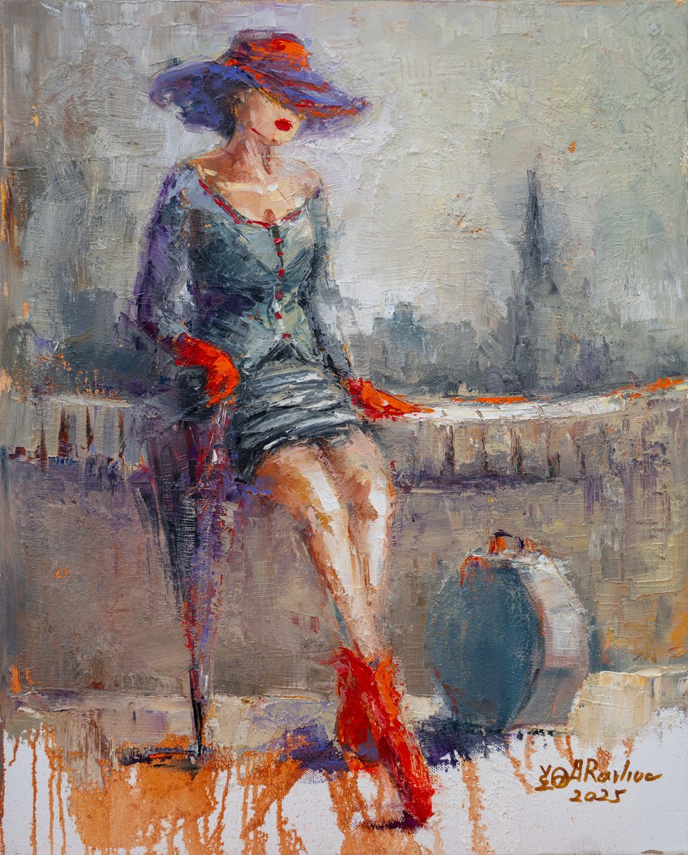 Impressionistic Portrait Oil Painting By Anna Ravliuc, 16 X 20, Autumn Mood, Original Artwork