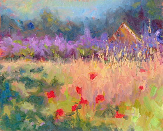 Wild Rain Retreat - plein air lavender and poppies