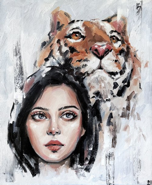 Girl with tiger by Marina Ogai