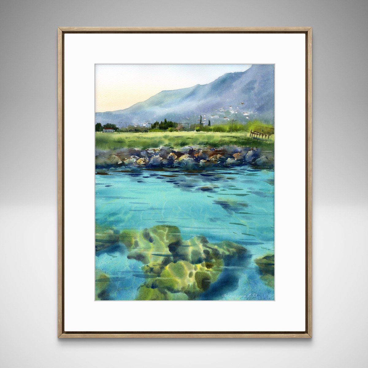 Impressionistic Landscape Watercolour By Eugenia Gorbacheva, 12 X 16, On The Sea Coast #4, Original Artwork