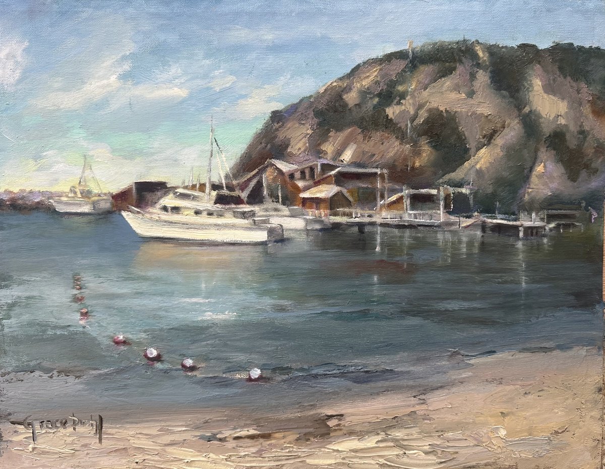 Impressionistic Landscape Oil Painting By Grace Diehl, 14 X 11, Dana Point, Baby Beach, Original Artwork