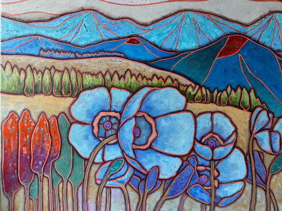 Blue poppies in the mountains