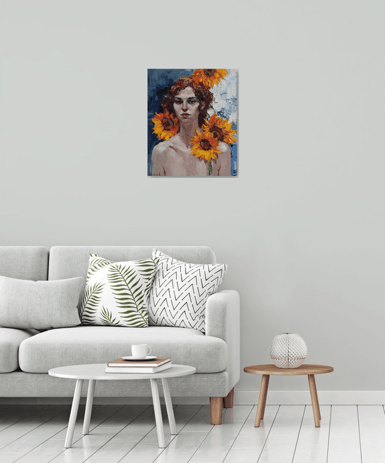 Girl with Sunflowers Portrait