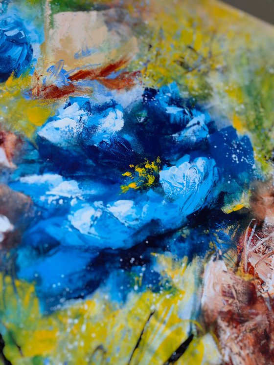 "Dance of the Flowers" from "Colours of Summer" collection, XL abstract flower painting