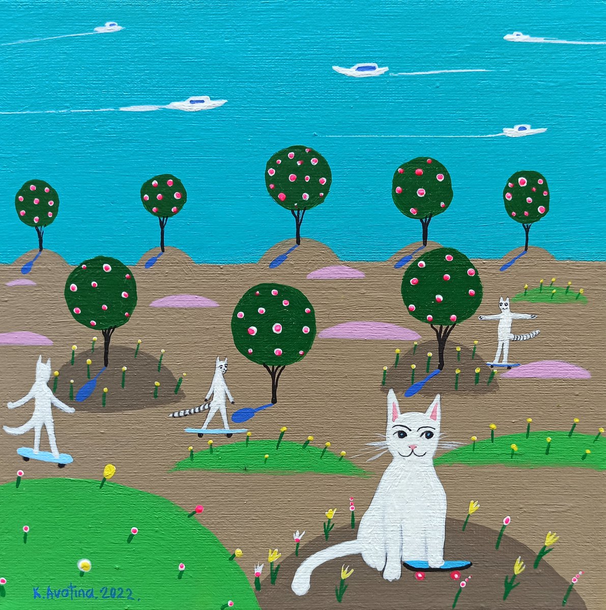 Impressionistic Animal Acrylic Painting By Katrina Avotina, 8 X 8", Cool Factor, Original Artwork