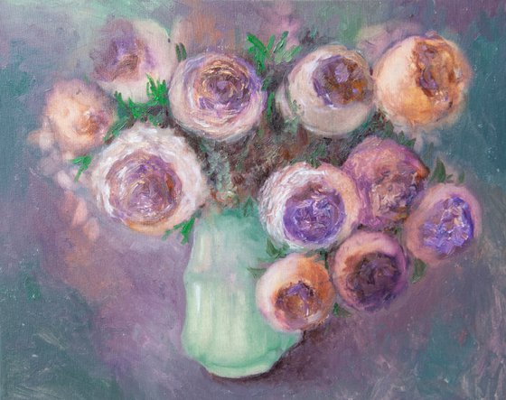 PEONY Small Flowers Still Life on Canvas