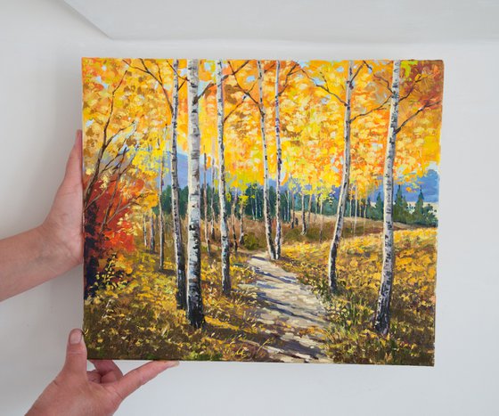 Autumn forest. Oil painting. Original Art. 14 x 12in.