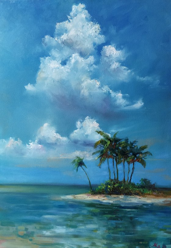 Tropical Island Under Blue Sky