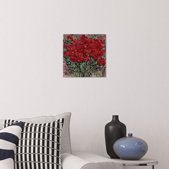 Scarlet Bloom Impasto Abstract