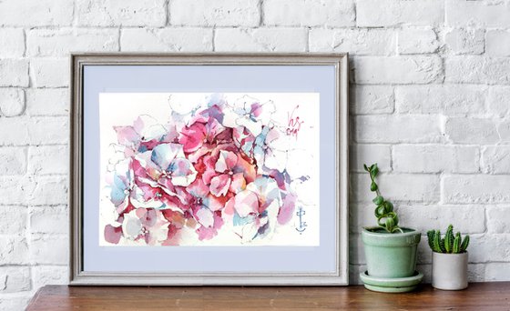 Original watercolor painting "Thousand Shades of Hydrangea Flowers"