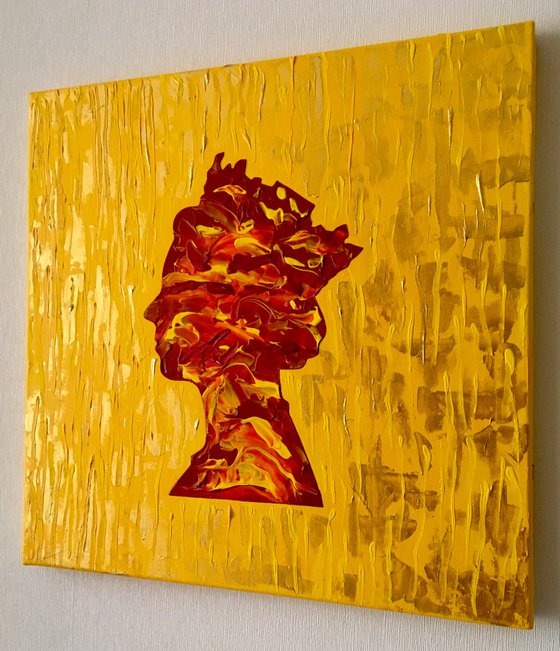 Queen #72 on yellow , marble pattern PAINTING INSPIRED BY QUEEN ELIZABETH PORTRAIT