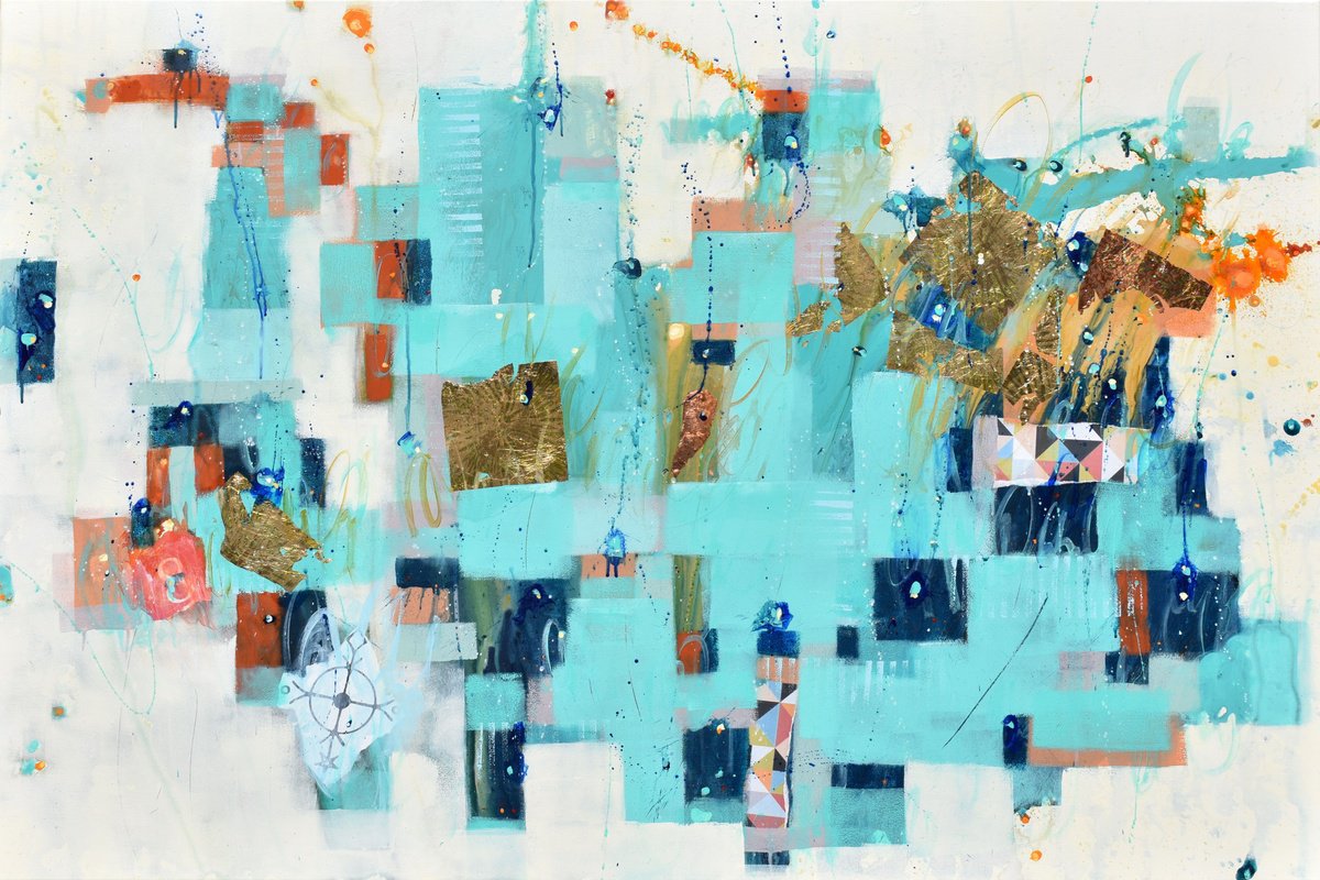 Abstract Painting By Cynthia Ligeros, 60 X 40, Gazing Off The Edge Of The World, Original Artwork