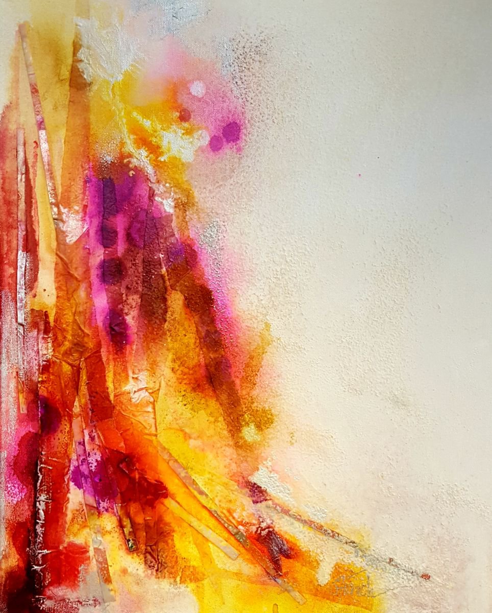 Organic Abstract Painting By Shelli Finch, 16 X 20", Blazing Summer, Original Artwork