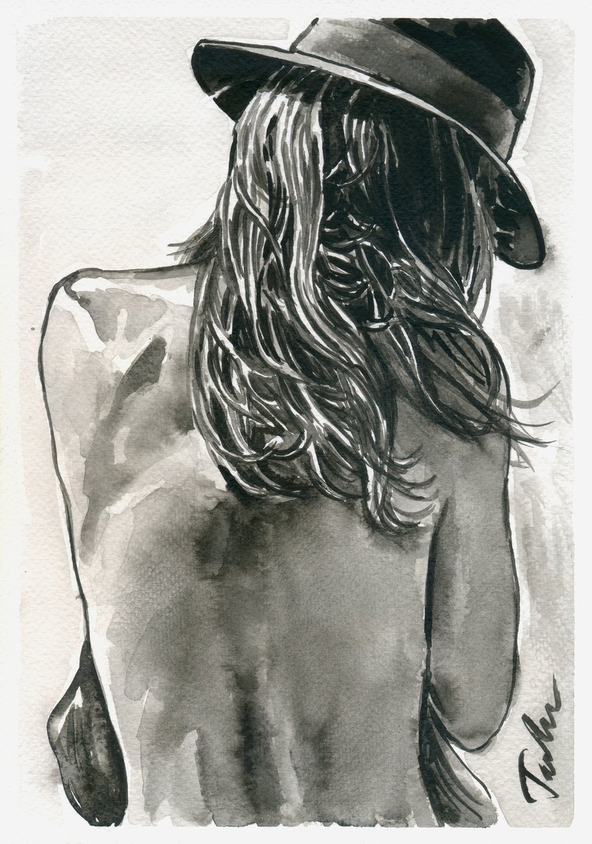 Urban And Pop Portrait Ink Drawing By Tashe, 8 X 12", Wind Of Change, Original Artwork