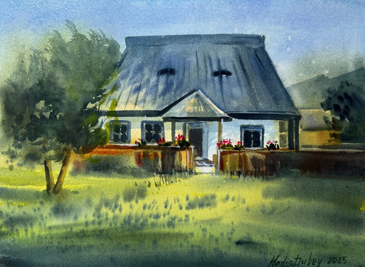 Impressionistic Landscape Watercolour By Nadiia Dubei, 15 X 11", Ukrainian House, Original Artwork