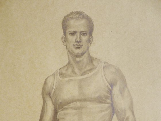 DRAWING PENCIL MALE NUDE MAN ON BROWN PAPER#16-6-8