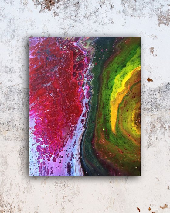 "Beautiful Mutation" - FREE USA SHIPPING - Original Abstract PMS Fluid Acrylic Painting, Framed - 16 x 20 inches