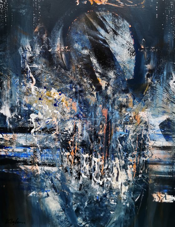 Beautiful abstract dark blue angel series painting by KLOSKA