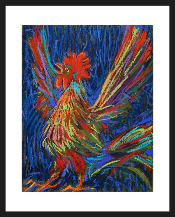 Rooster On Blue Background