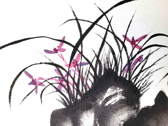 Wild purple orchids - Oriental Chinese Ink Painting