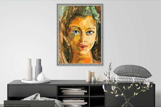GIRL WITH BLUE EYES - beautiful female portrait - small size - love 80 x 60 cm