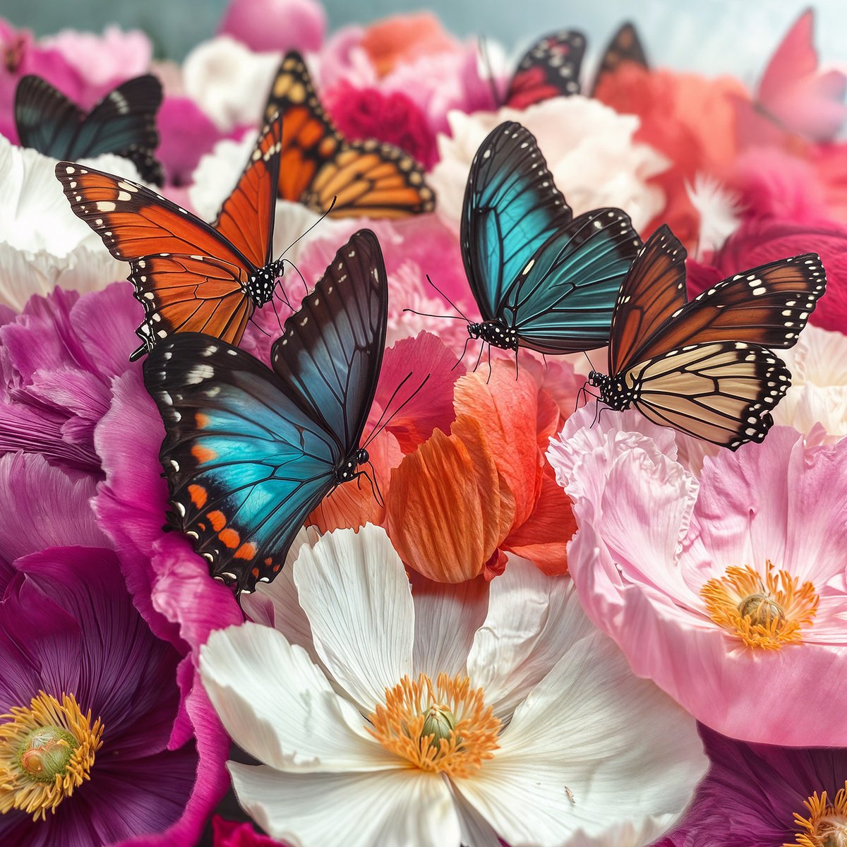 Photorealistic Botanical Photograph By Michael Filonow, 38 X 38", Butterfly Garden 66, Original Artwork