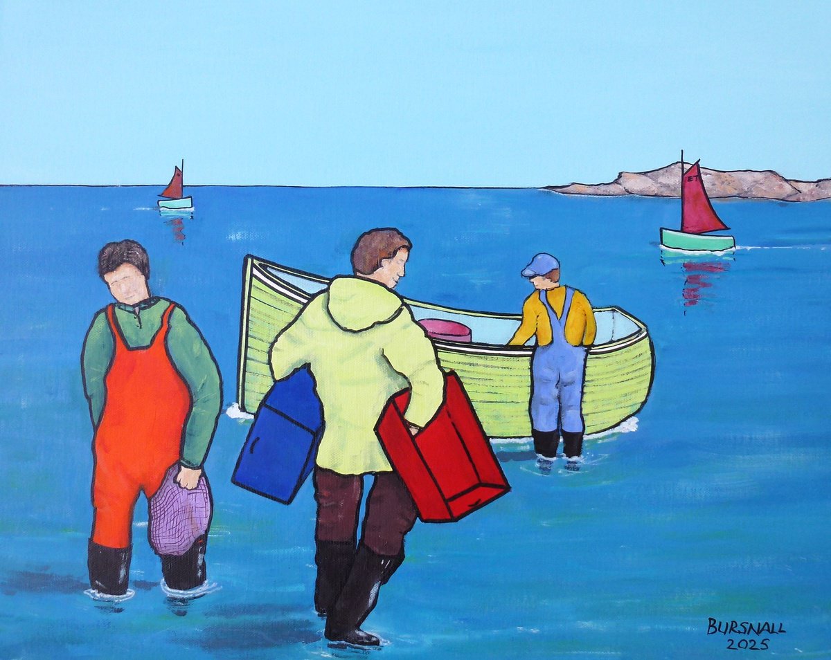 Naive Landscape Acrylic Painting By Paul Bursnall, 22 X 18", Loading Up, Original Artwork