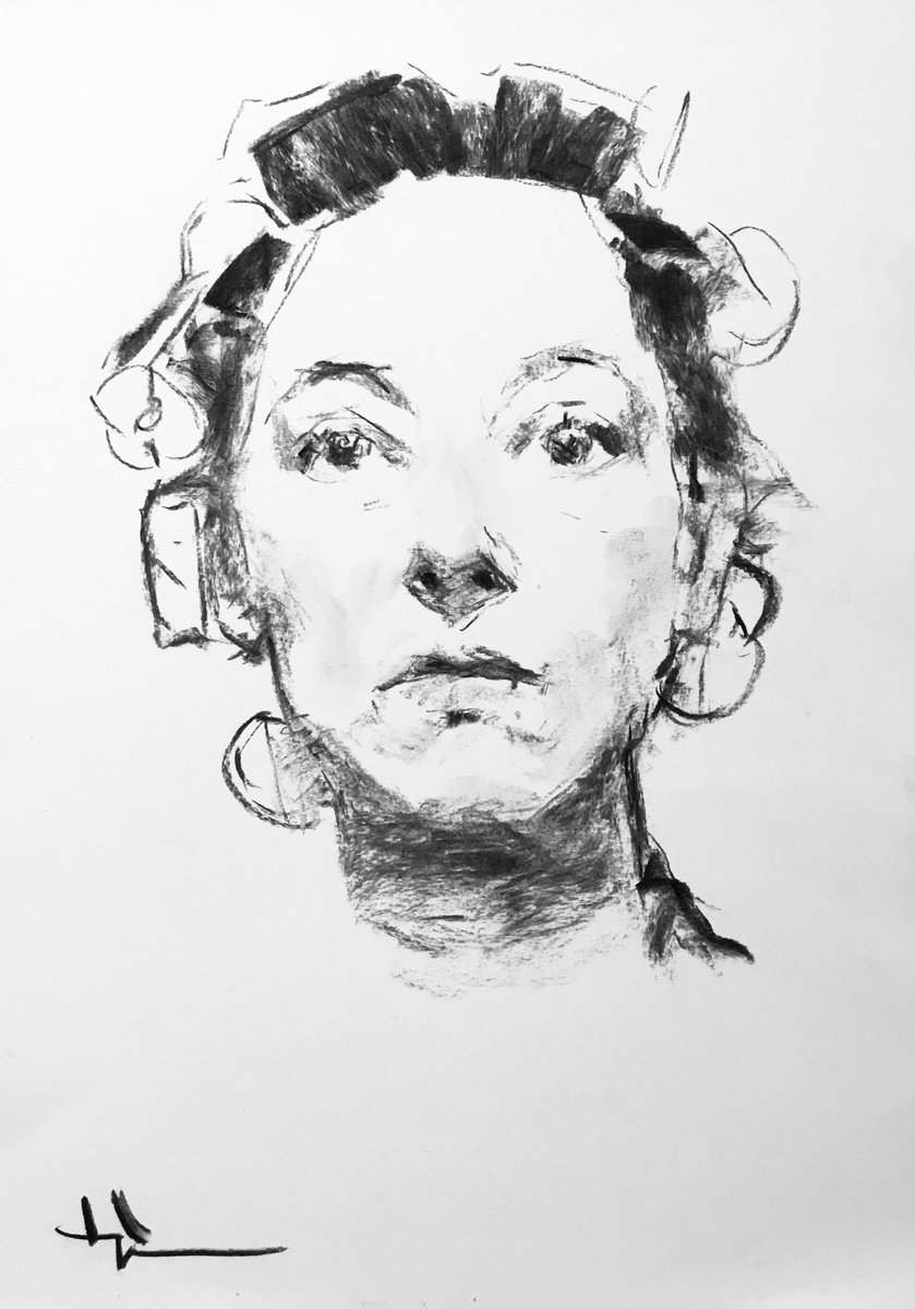 Expressive Charcoal Drawing , Felicia #2 By Dominique Deve, 11 X 17, Artwork For Sale On Artfinder