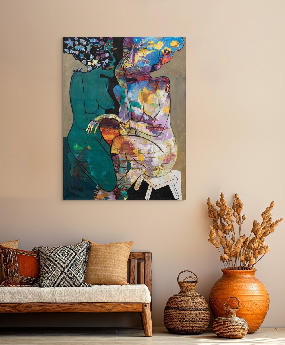 Abstract Oil Painting By Yelena Ralina, 35 X 47", 2 Lifes, Original Artwork