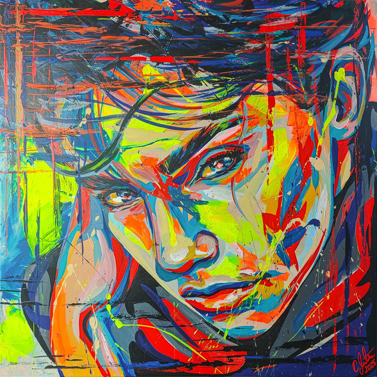 Urban And Pop Acrylic Painting , Leonarda By Carographic By Carolyn Mielke, 39 X 39, Artwork For Sale On Artfinder
