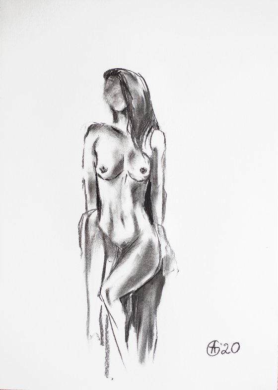 Nude in charcoal. 19. Black and white minimalistic female girl beauty body positive
