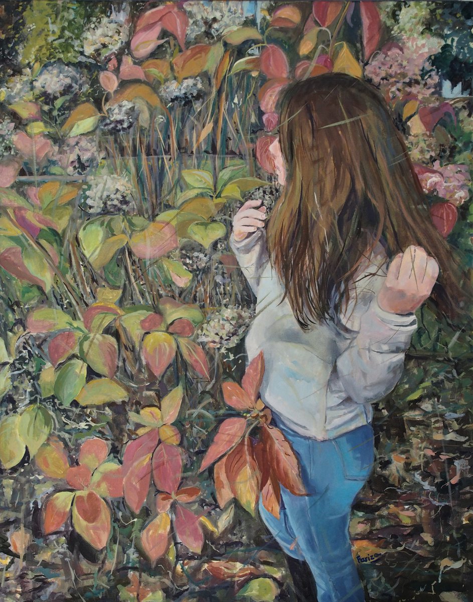 Impressionistic Portrait Oil Painting By Amaya Fernandez Fariza, 26 X 32, In The Garden, Original Artwork