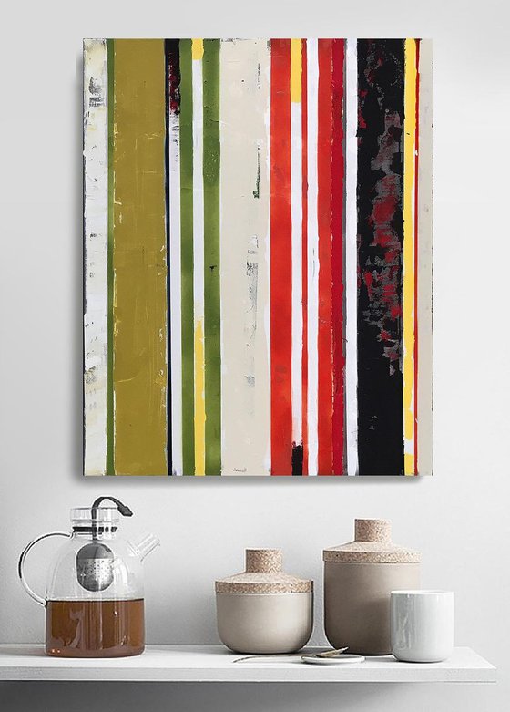 Stripe Horizontal XL 60 x 24" 153 x 61 cm Abstract Modern Orange Green Black