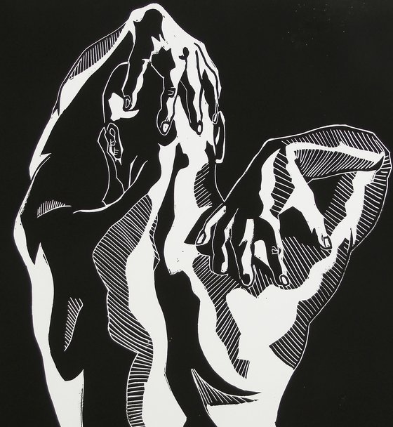 Male NudeBack Study  Lino Cut Hand Pulled Print