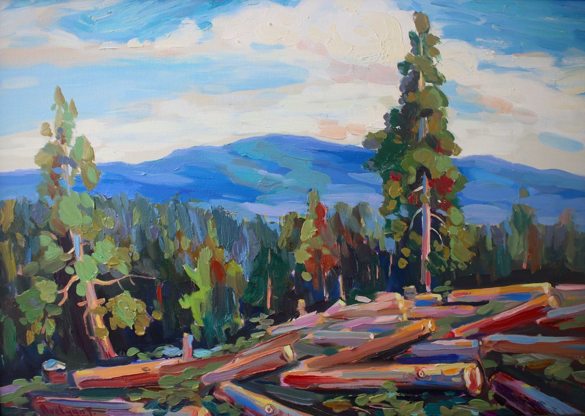 Expressive Landscape Oil Painting By Tigran Avetyan, 28 X 20", Deforestation, Original Artwork