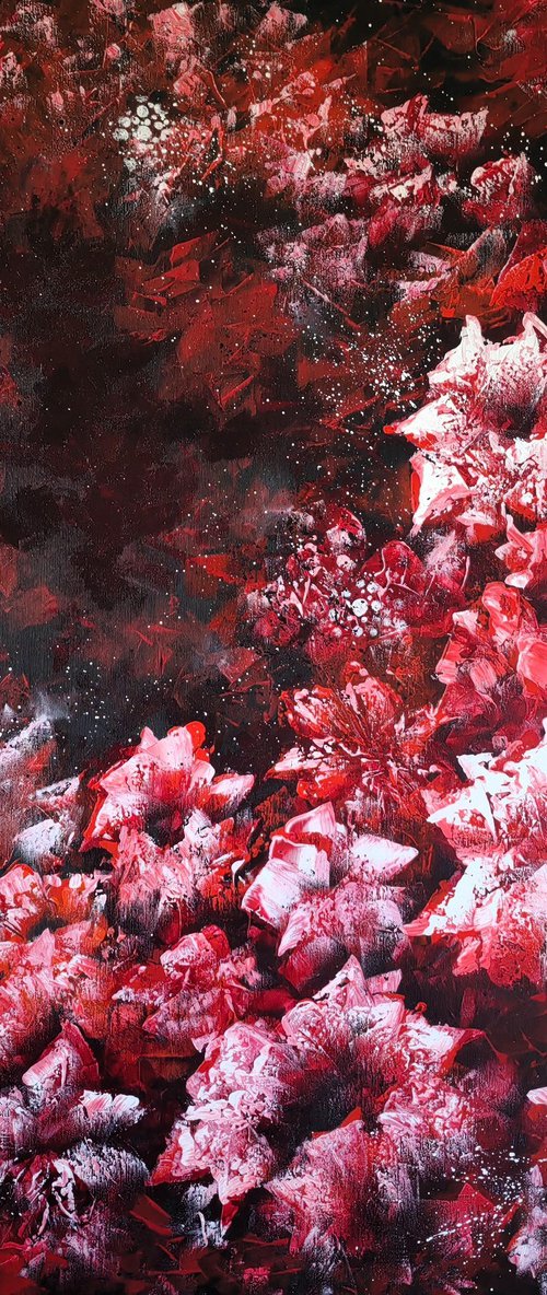 "Blossoms of Midnight Passion", XXL abstract flower painting by Vera Hoi