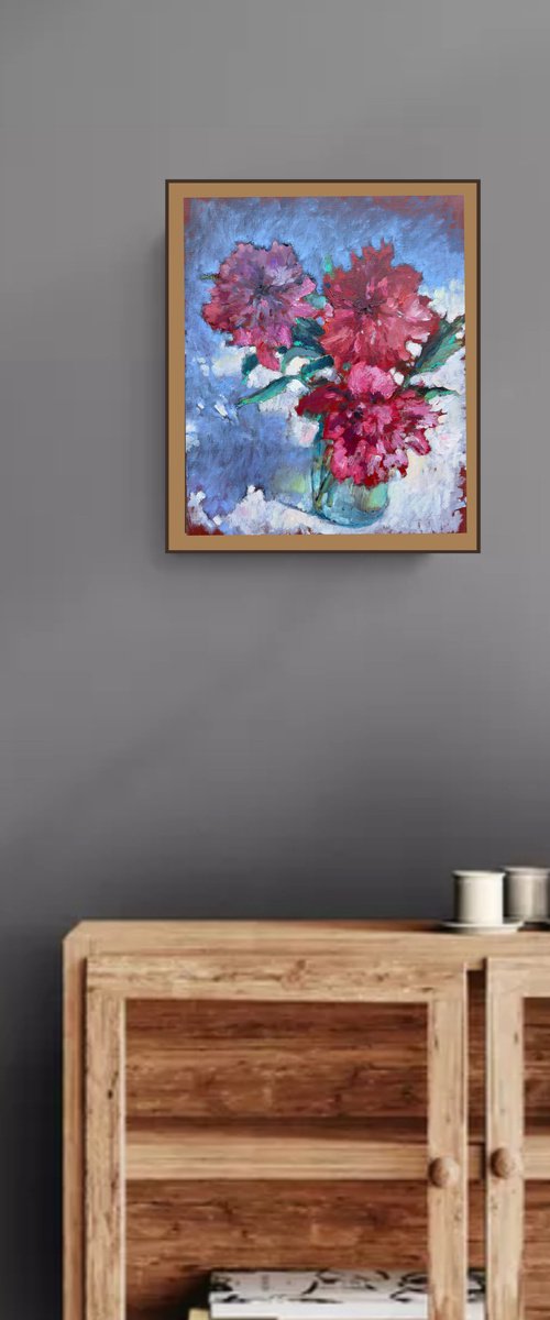 Pink peonies flowers by Olha Laptieva