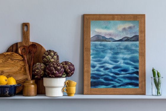 Mediterranean Sea - original minimalistic seascape watercolor