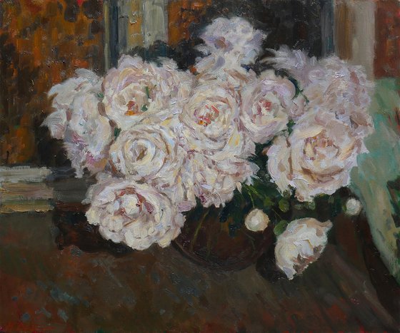 Peonies Near The Night Window